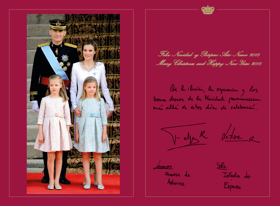 Felicitación de Navidad de los reyes, la princesa de Asturias y la infanta Sofía.