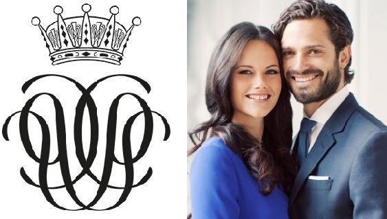 Monograma y fotografía del príncipe Carlos Felipe y Sofía Hellqvist.