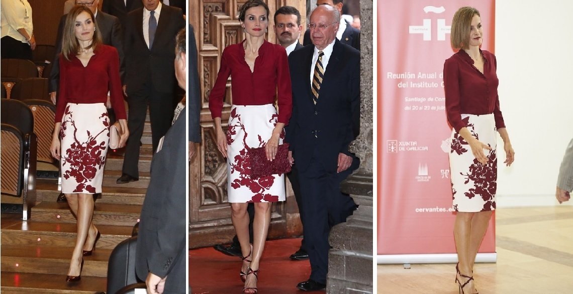 La reina en el Museo del Prado este jueves; en México en junio de 2015; y en Santiago de Compostela en julio de 2015.