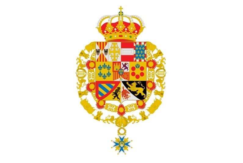 Escudo del rey de España con sus armas mayores, en la versión de 1924.