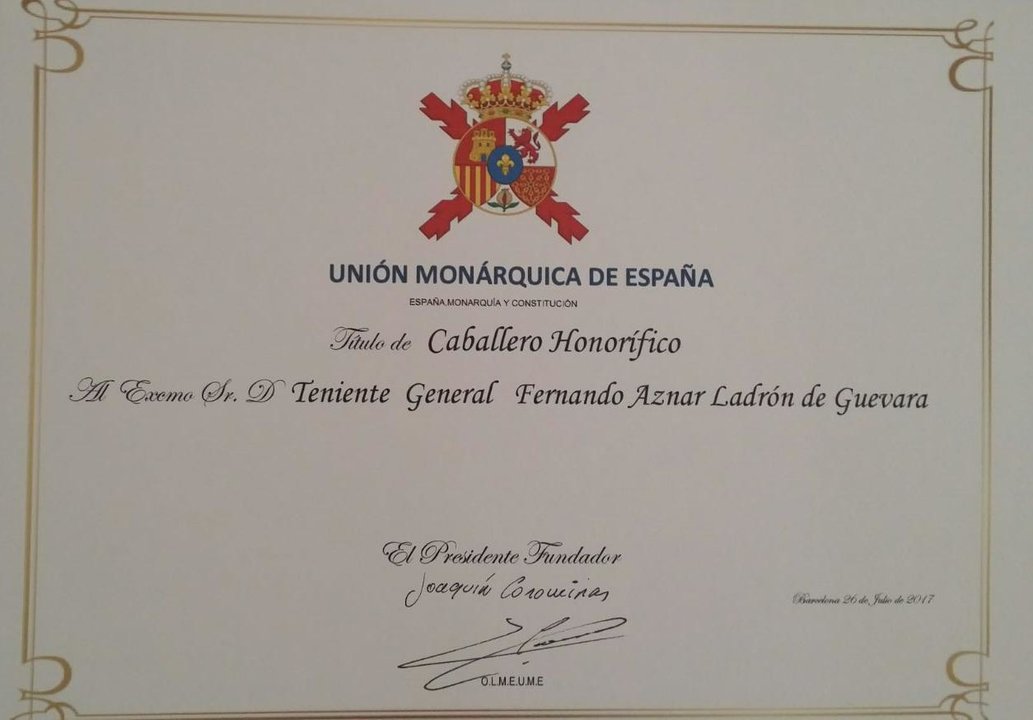 Diploma de la Unión Monárquica de España.