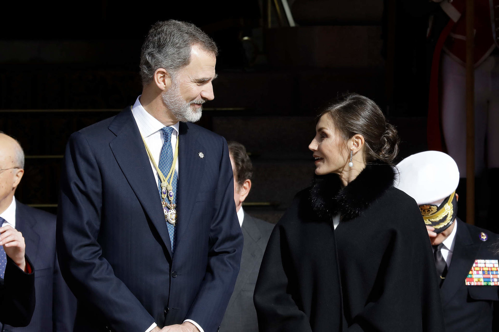 Archivo - El Rey Felipe VI y la Reina Letizia salen de la Solemne Sesión de Apertura de la XIV Legislatura en el Congreso de los Diputados. 