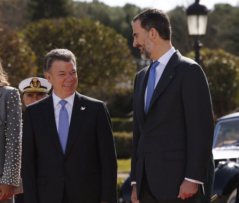 Juan Manuel Santos, presidente de Colombia, y el rey Felipe en Madrid.