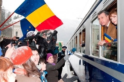 Los príncipes Margarita y Radu de Rumanía, en el Tren Real.