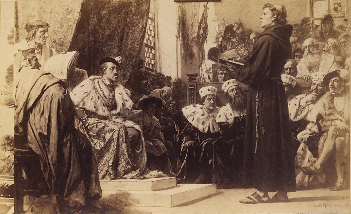 Martín Lutero comparece ante el emperador Carlos V, en un grabado de la época.